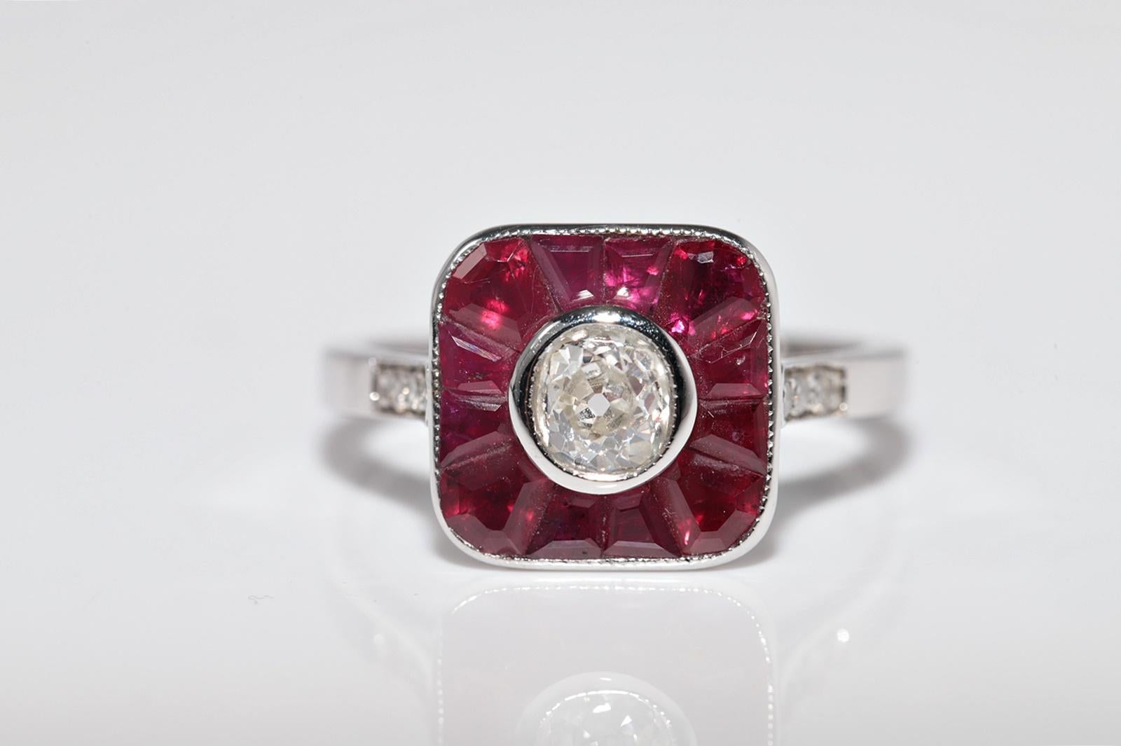 New Made 18k Gold natürlichen alten Schliff Diamant und Baguette-Schliff Rubin dekoriert Ring im Zustand „Gut“ im Angebot in Fatih/İstanbul, 34