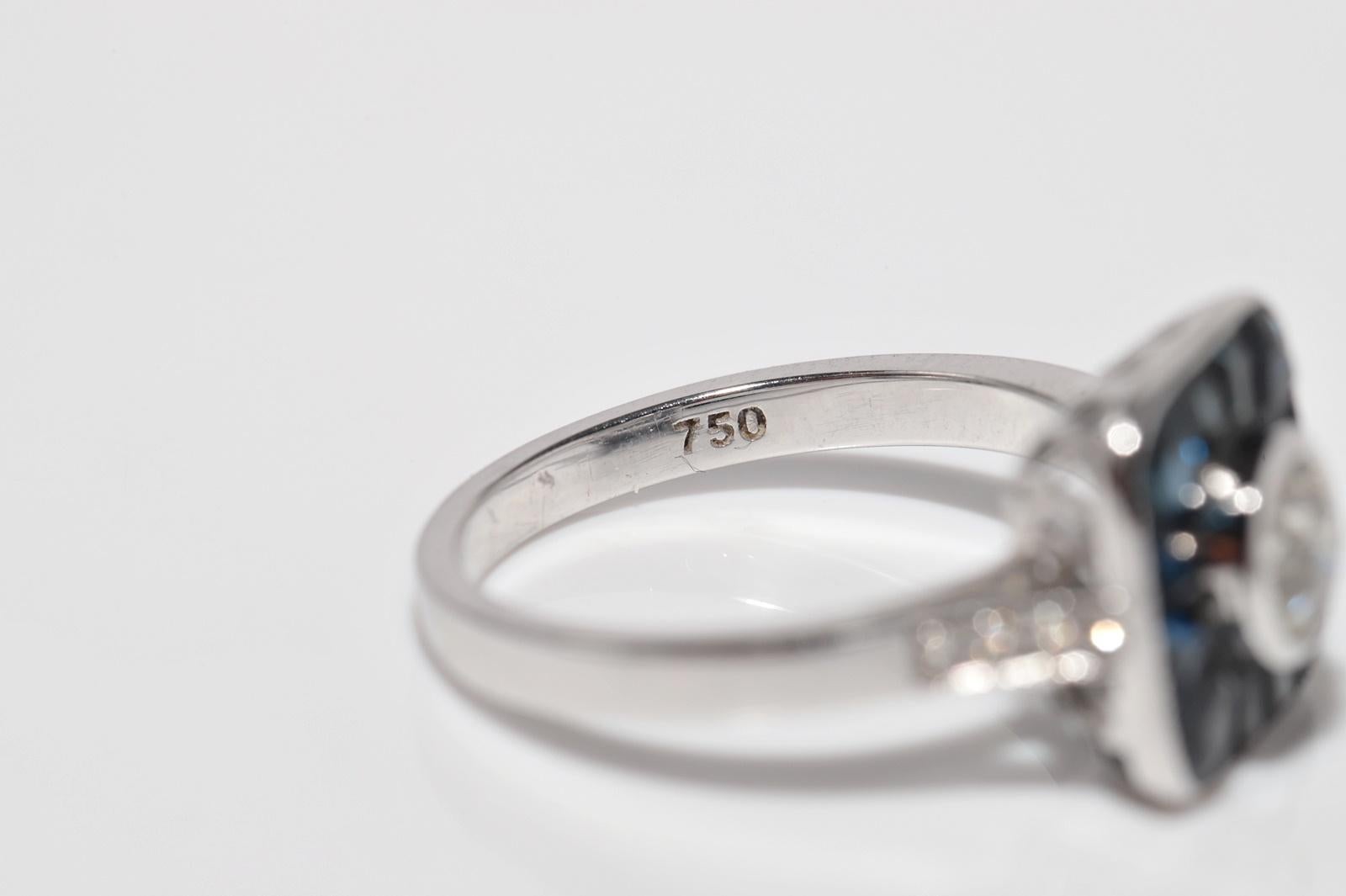 Neuer Ring aus 18 Karat Gold mit natürlichem Diamanten im Altschliff und Saphiren im Baguetteschliff im Angebot 4