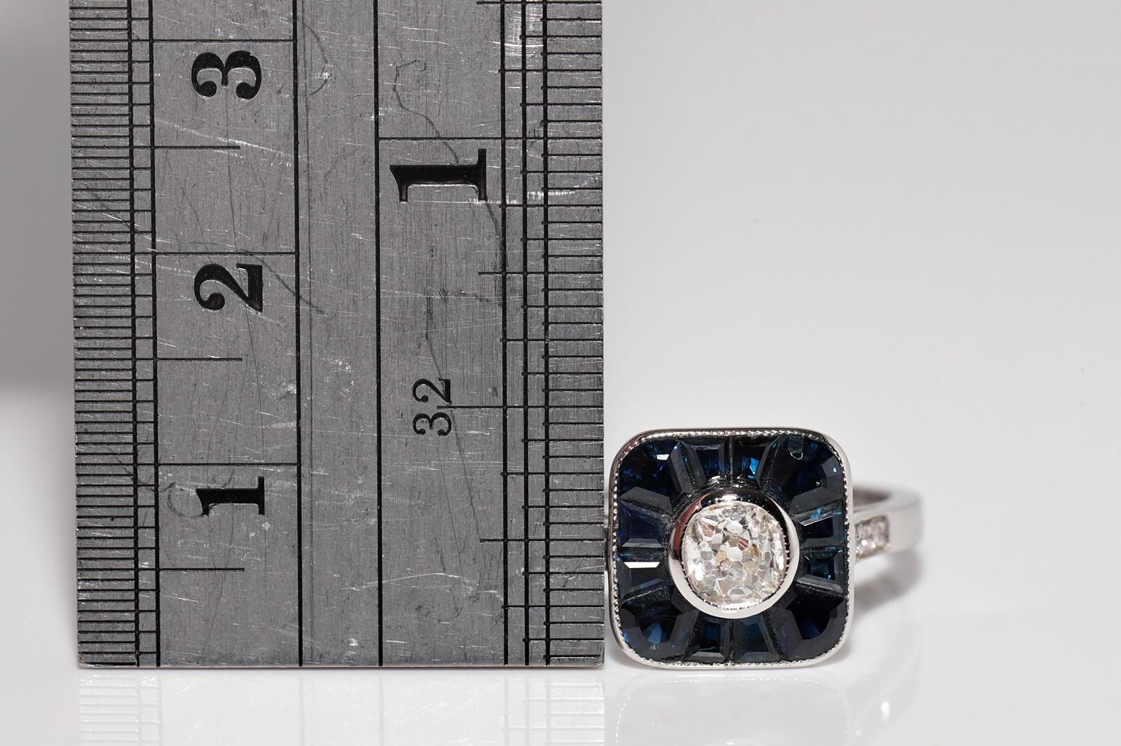 Neuer Ring aus 18 Karat Gold mit natürlichem Diamanten im Altschliff und Saphiren im Baguetteschliff im Angebot 5