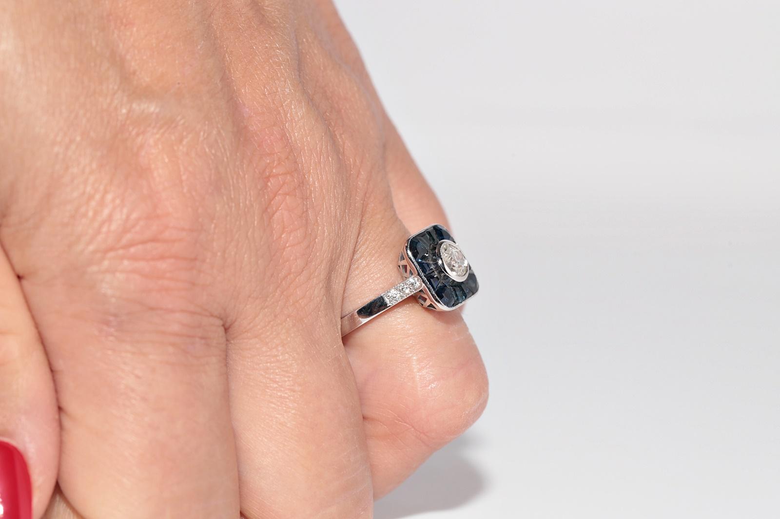 Neuer Ring aus 18 Karat Gold mit natürlichem Diamanten im Altschliff und Saphiren im Baguetteschliff im Angebot 12