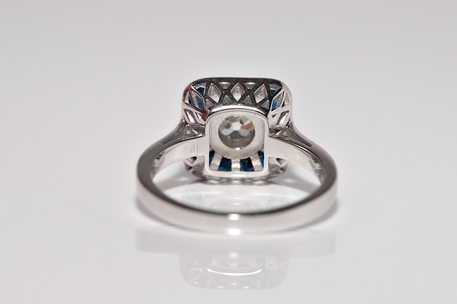 Neuer Ring aus 18 Karat Gold mit natürlichem Diamanten im Altschliff und Saphiren im Baguetteschliff im Angebot 2