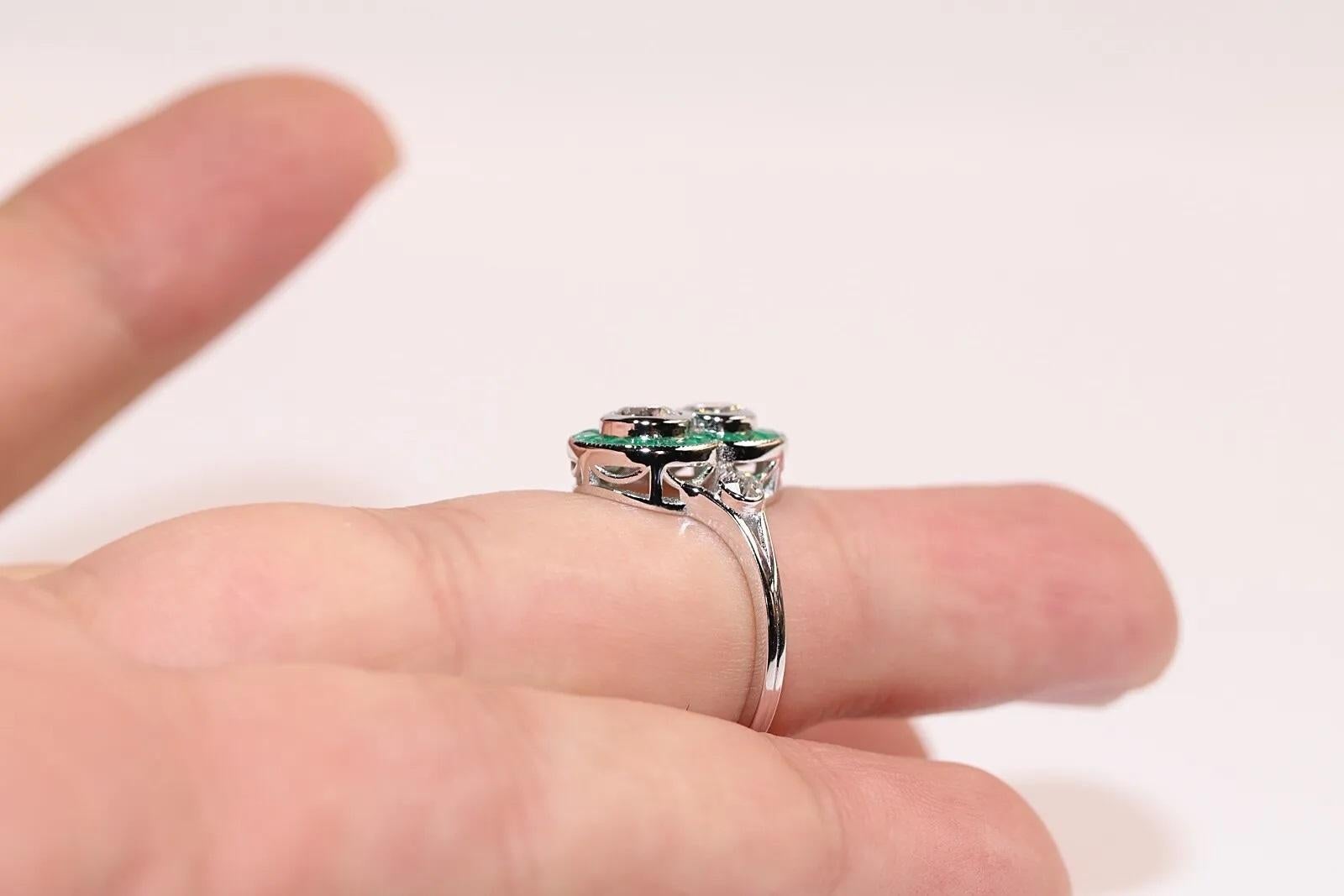 New Made 18k Gold Natural Old Cut Diamond And Caliber Cut Emerald Ring For Sale 5
