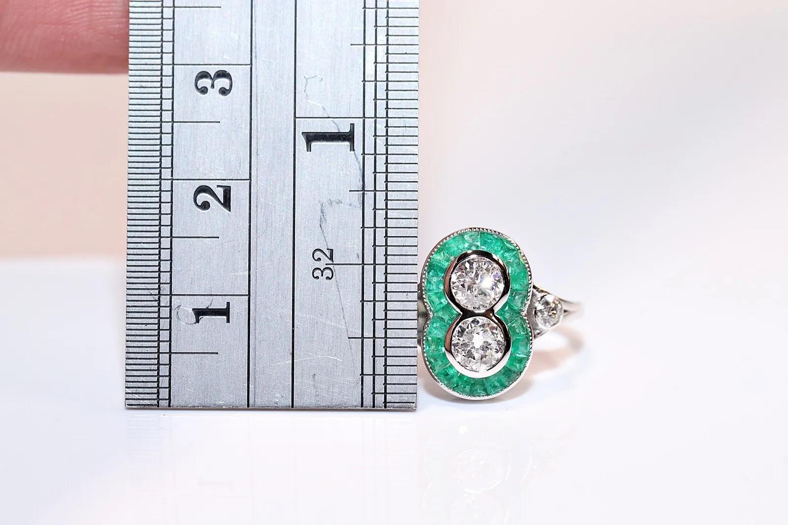 Old Mine Cut New Made 18k Gold Natural Old Cut Diamond And Caliber Cut Emerald Ring For Sale