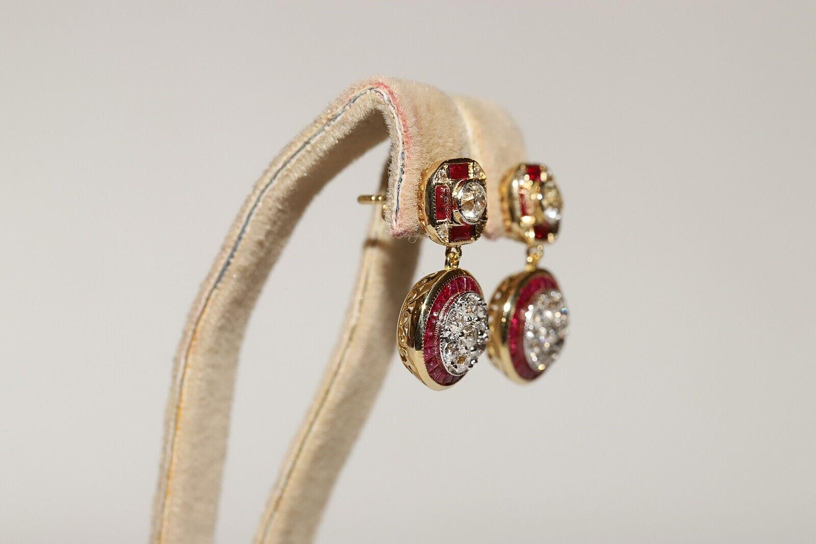 New Made Or 18k Diamant naturel taille ancienne et rubis taille calibre  Boucle d'oreille goutte d'eau en vente 10