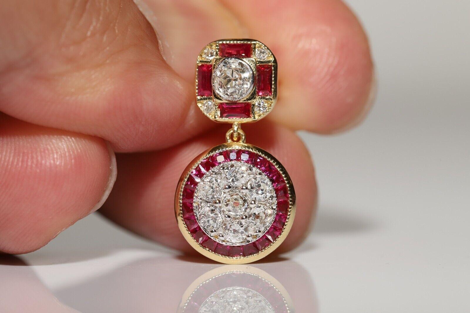 Modern New Made 18k Gold Natural Old Cut Diamond And Caliber Cut Ruby  Drop Earring For Sale