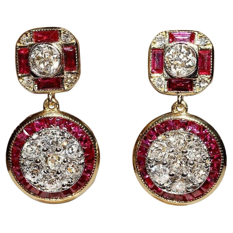 Nuovo di zecca in oro 18k con diamante naturale e rubino taglio calibro Orecchino a goccia