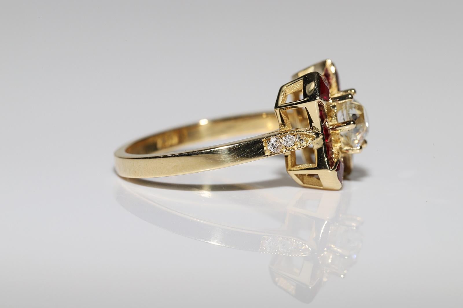 New Made 18k Gold Natural Old Cut Diamond And Caliber Cut Ruby Wedding Ring For Sale 5