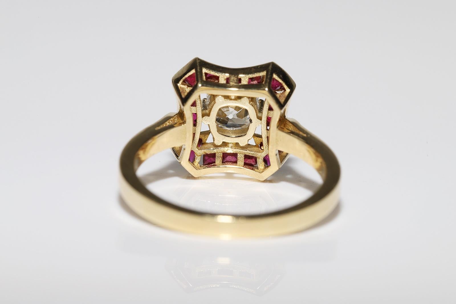 New Made 18k Gold Natural Old Cut Diamond And Caliber Cut Ruby Wedding Ring For Sale 6