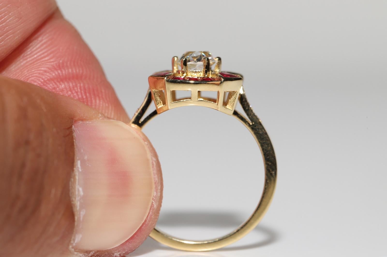 New Made 18k Gold Natural Old Cut Diamond und Kaliber Cut Rubin Ehering im Angebot 7