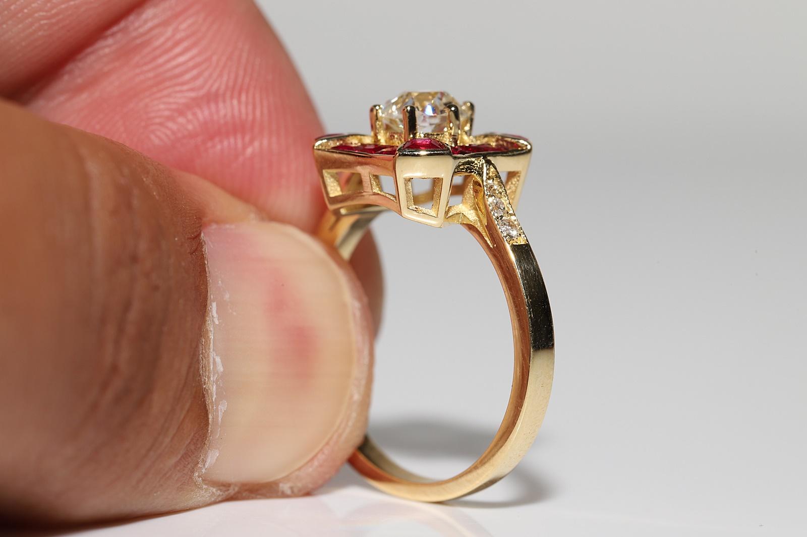 New Made 18k Gold Natural Old Cut Diamond And Caliber Cut Ruby Wedding Ring For Sale 8