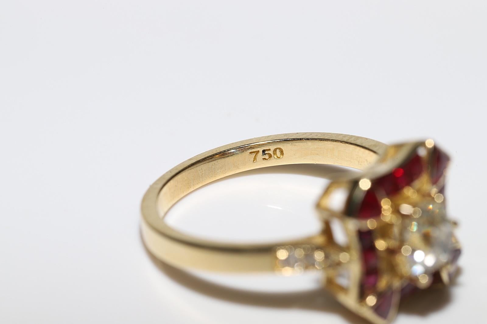 New Made 18k Gold Natural Old Cut Diamond And Caliber Cut Ruby Wedding Ring For Sale 9