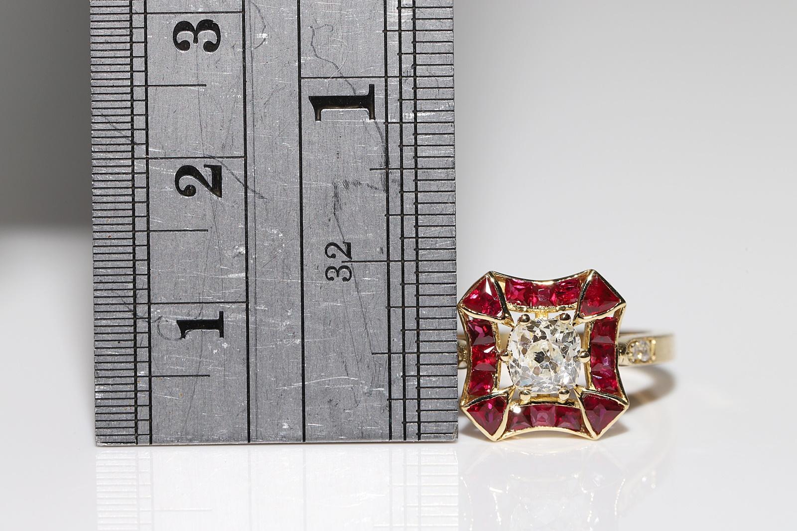 New Made 18k Gold Natural Old Cut Diamond And Caliber Cut Ruby Wedding Ring For Sale 10