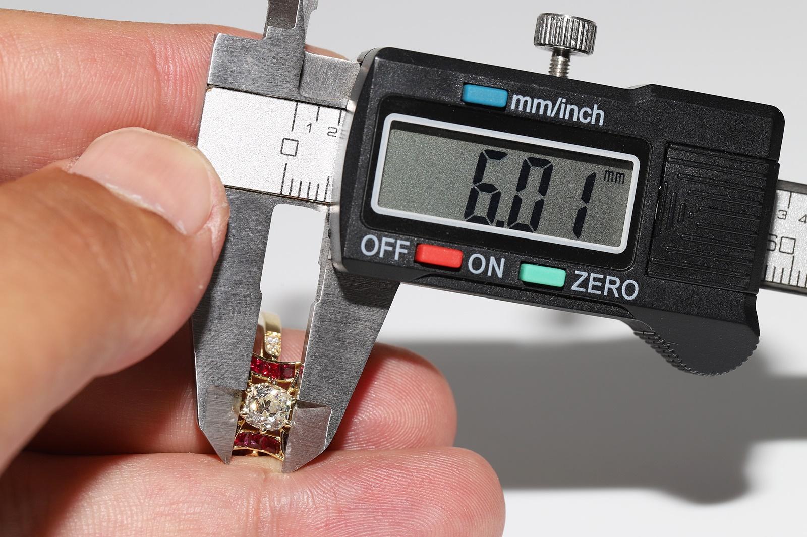 New Made 18k Gold Natural Old Cut Diamond und Kaliber Cut Rubin Ehering im Angebot 13