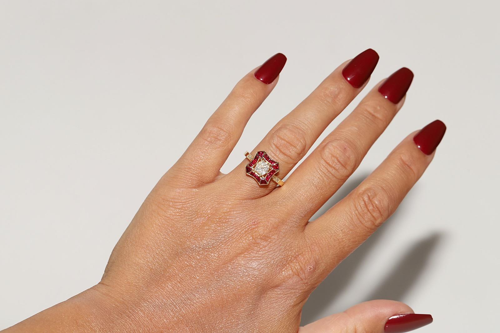 Modern New Made 18k Gold Natural Old Cut Diamond And Caliber Cut Ruby Wedding Ring For Sale