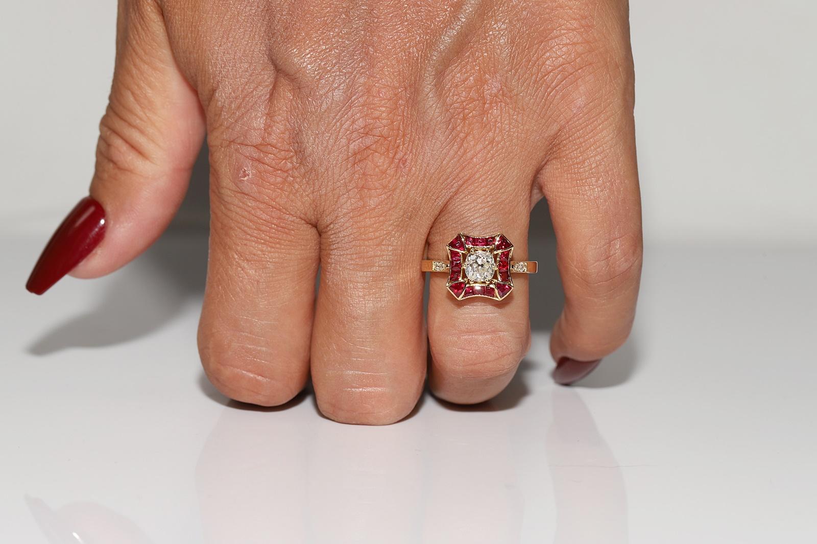Old Mine Cut New Made 18k Gold Natural Old Cut Diamond And Caliber Cut Ruby Wedding Ring For Sale