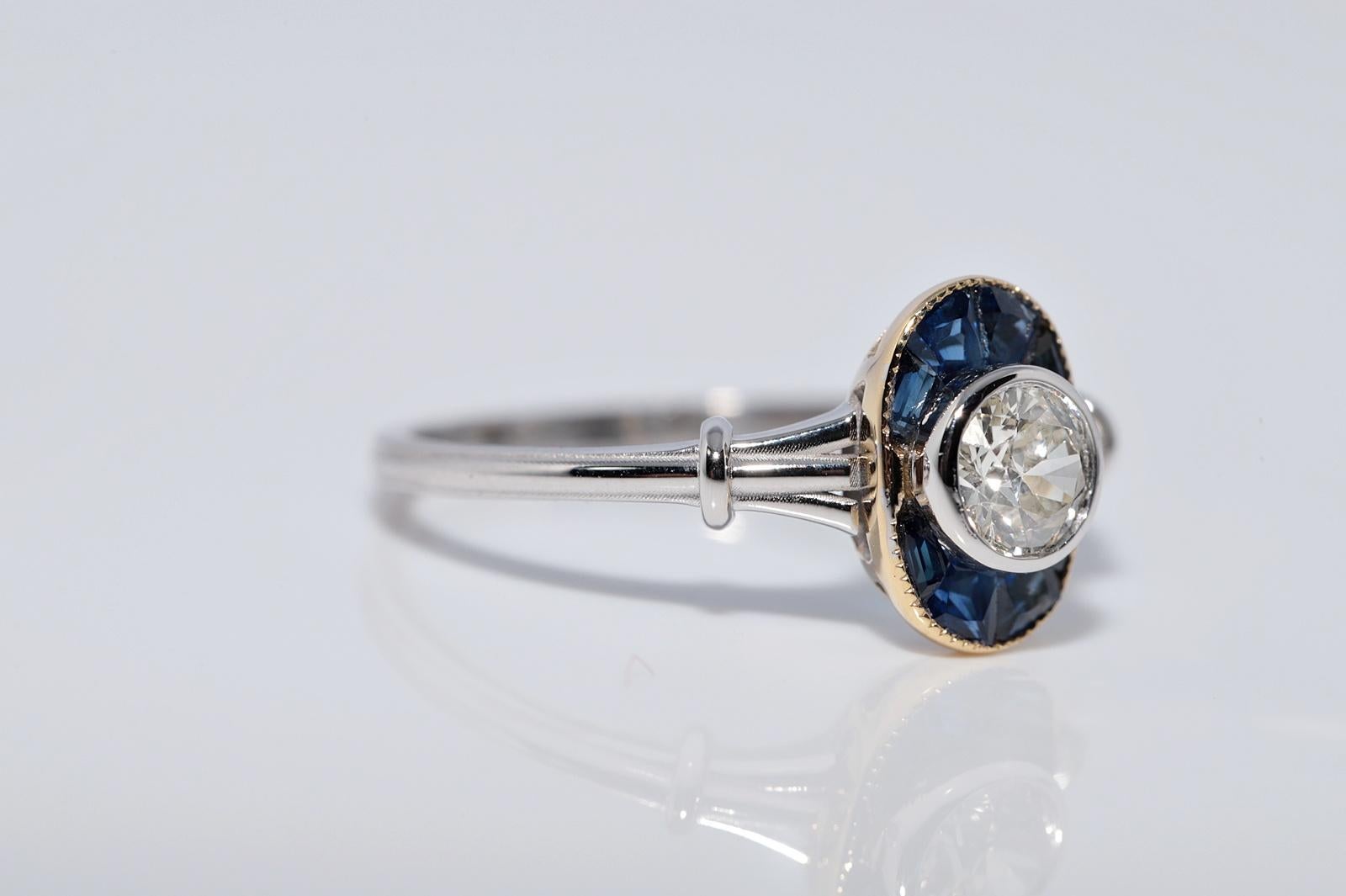 New Made 18k Gold Natural Old Cut Diamond And Caliber Cut Sapphire Ring ...