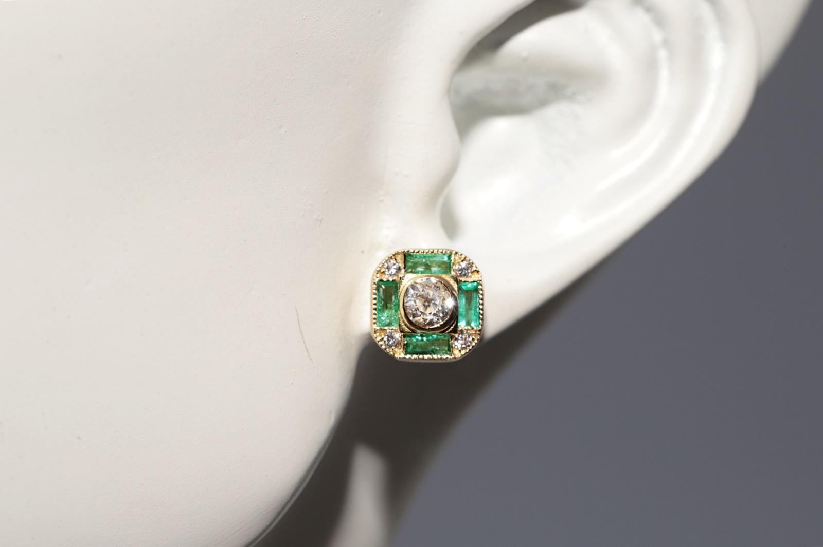 New Made 18k Gold natürlichen alten Schliff Diamant und Smaragd verziert Ohrstecker im Angebot 6