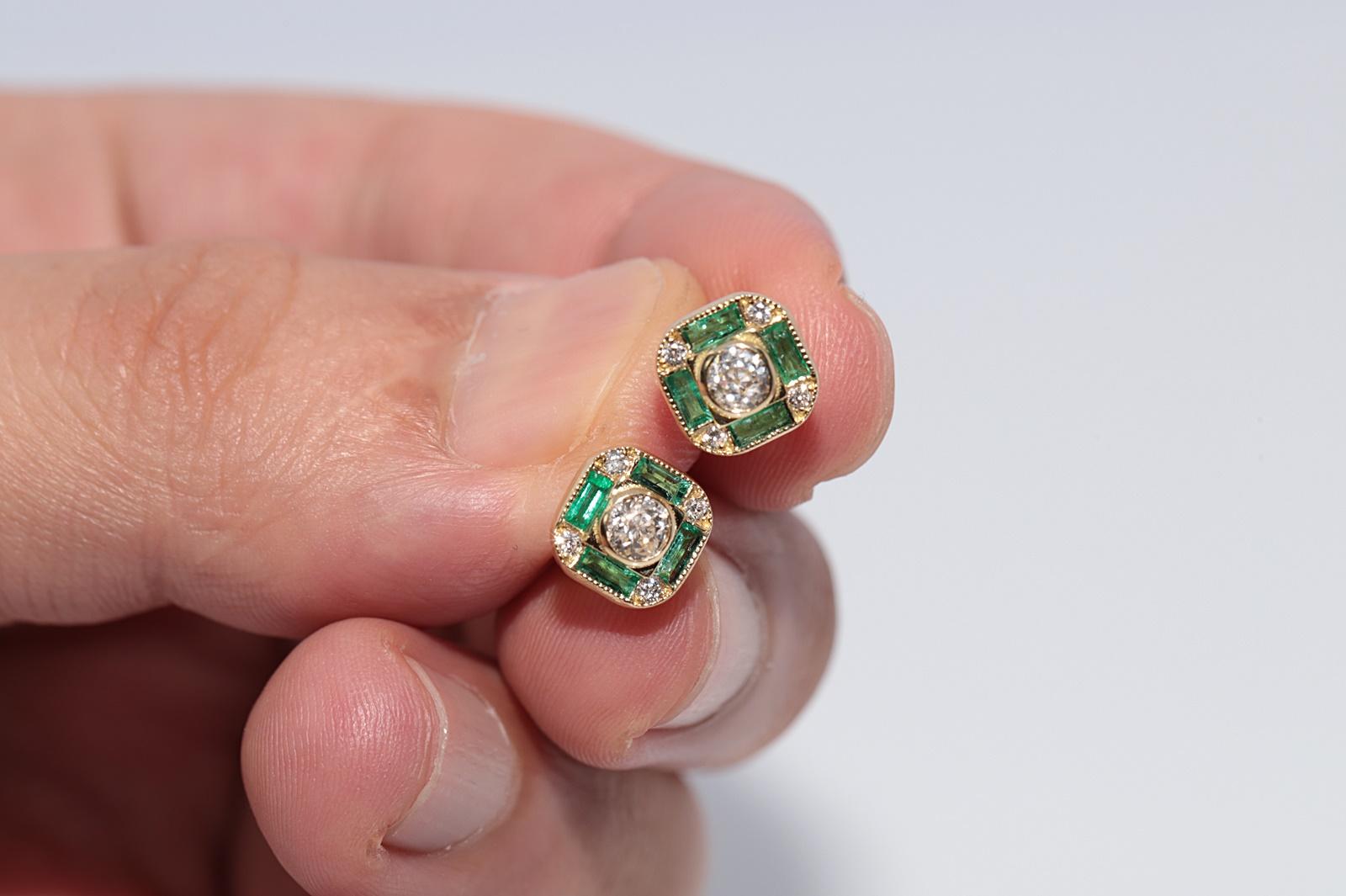 New Made 18k Gold natürlichen alten Schliff Diamant und Smaragd verziert Ohrstecker im Angebot 9