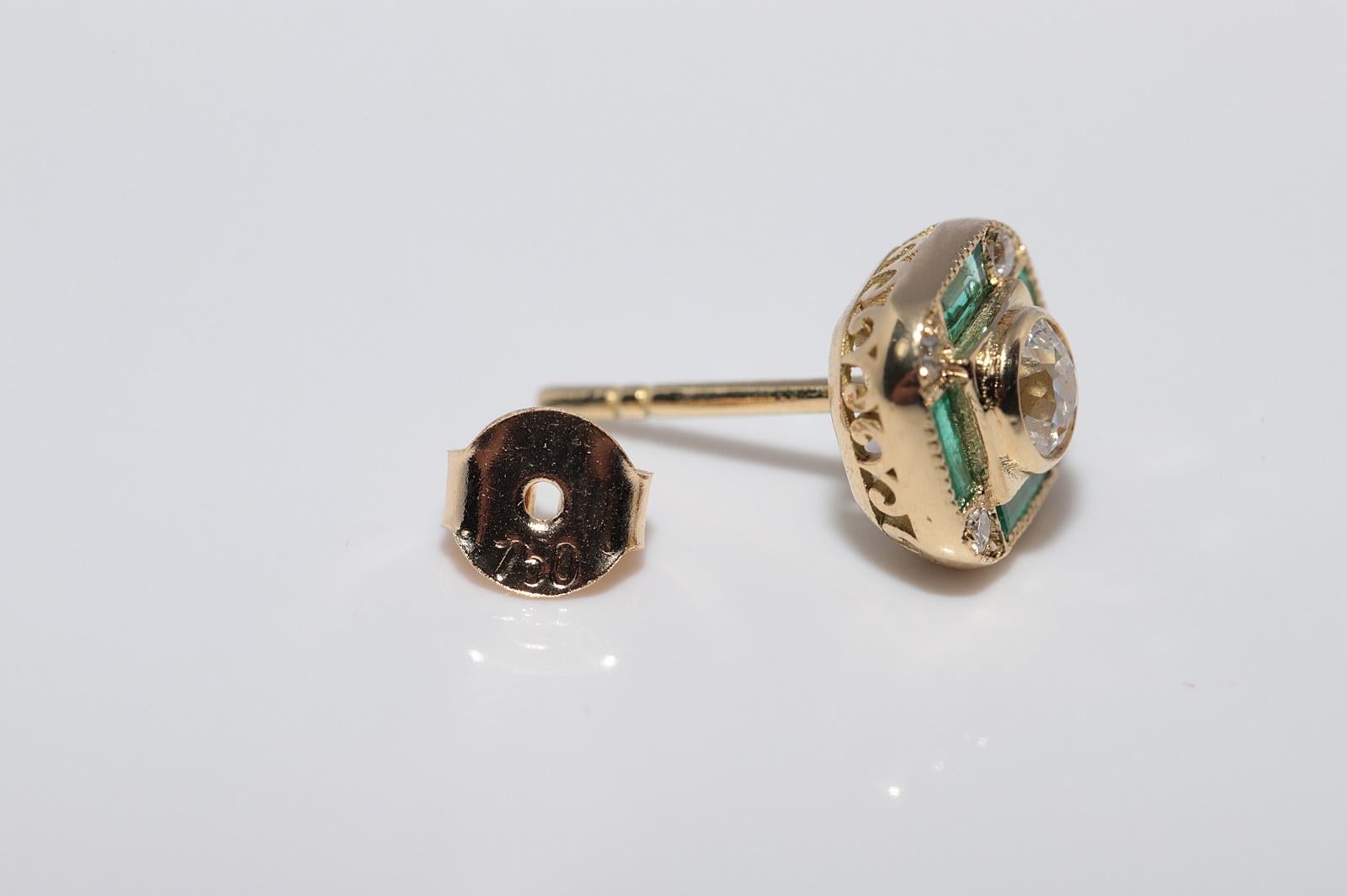 New Made 18k Gold natürlichen alten Schliff Diamant und Smaragd verziert Ohrstecker im Angebot 10