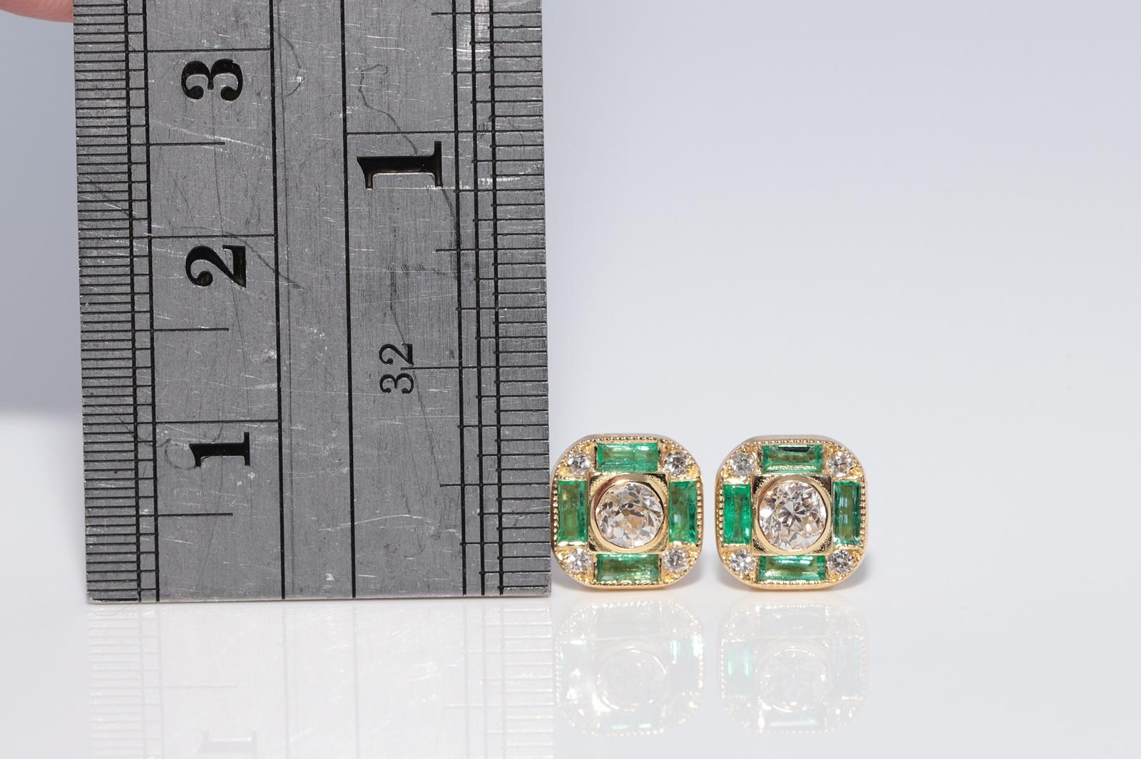 New Made 18k Gold natürlichen alten Schliff Diamant und Smaragd verziert Ohrstecker im Zustand „Neu“ im Angebot in Fatih/İstanbul, 34