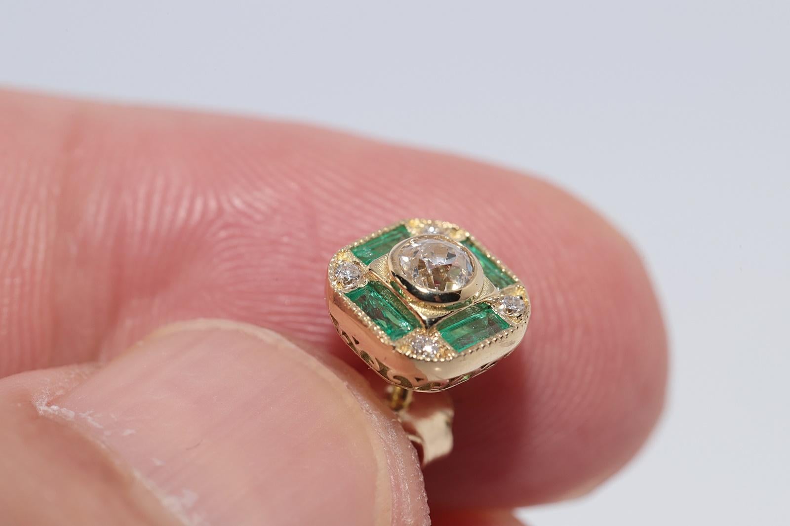 New Made 18k Gold natürlichen alten Schliff Diamant und Smaragd verziert Ohrstecker Damen im Angebot