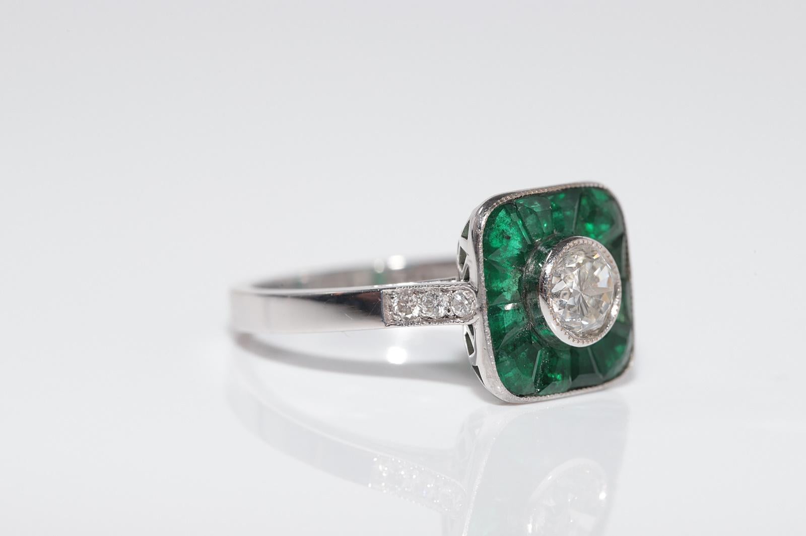 New Made Bague en or 18k diamant naturel taille ancienne et émeraude Neuf - En vente à Fatih/İstanbul, 34