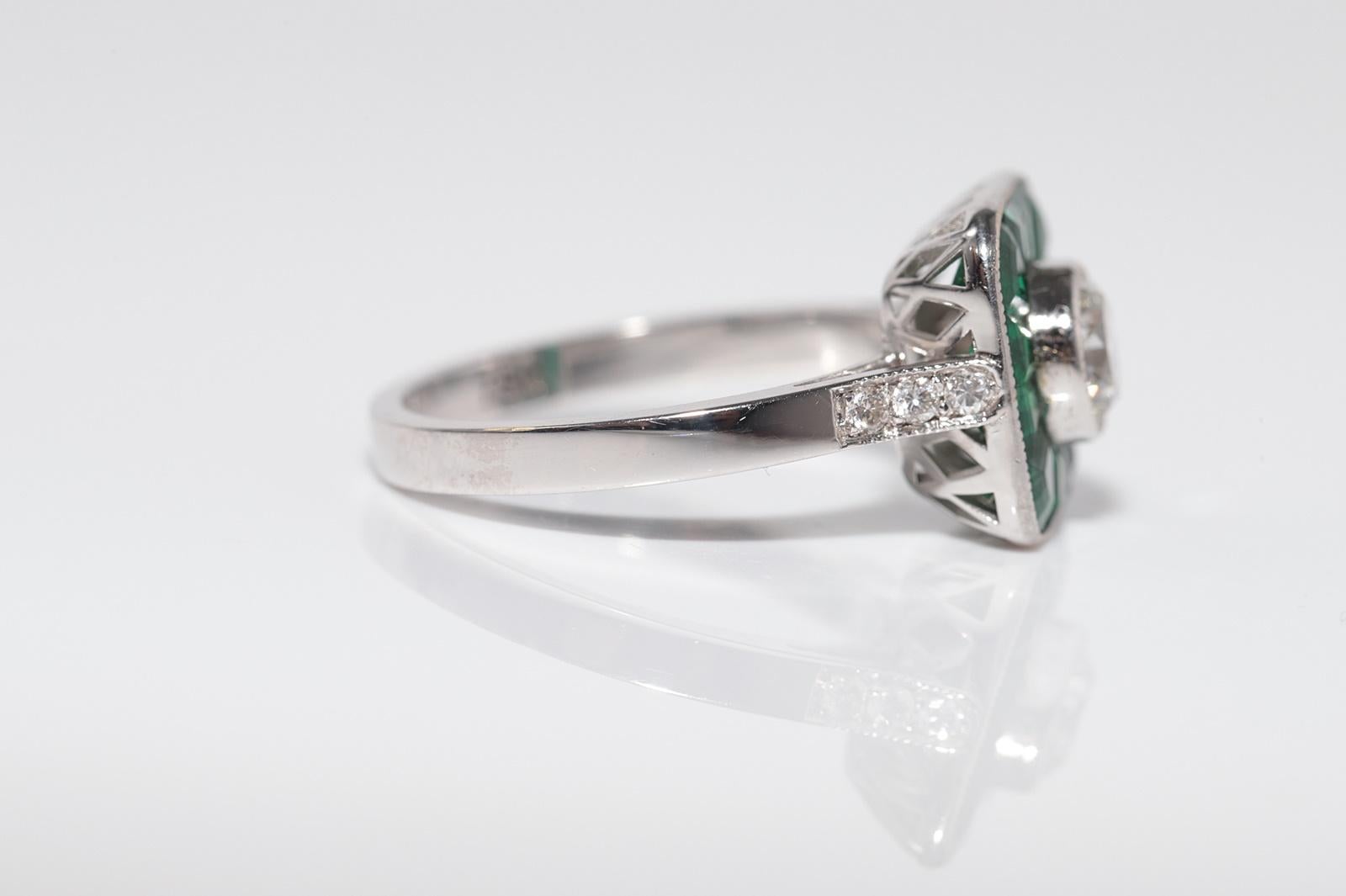 New Made 18k Gold Natural Old Cut Diamant und Smaragd Ring Damen im Angebot
