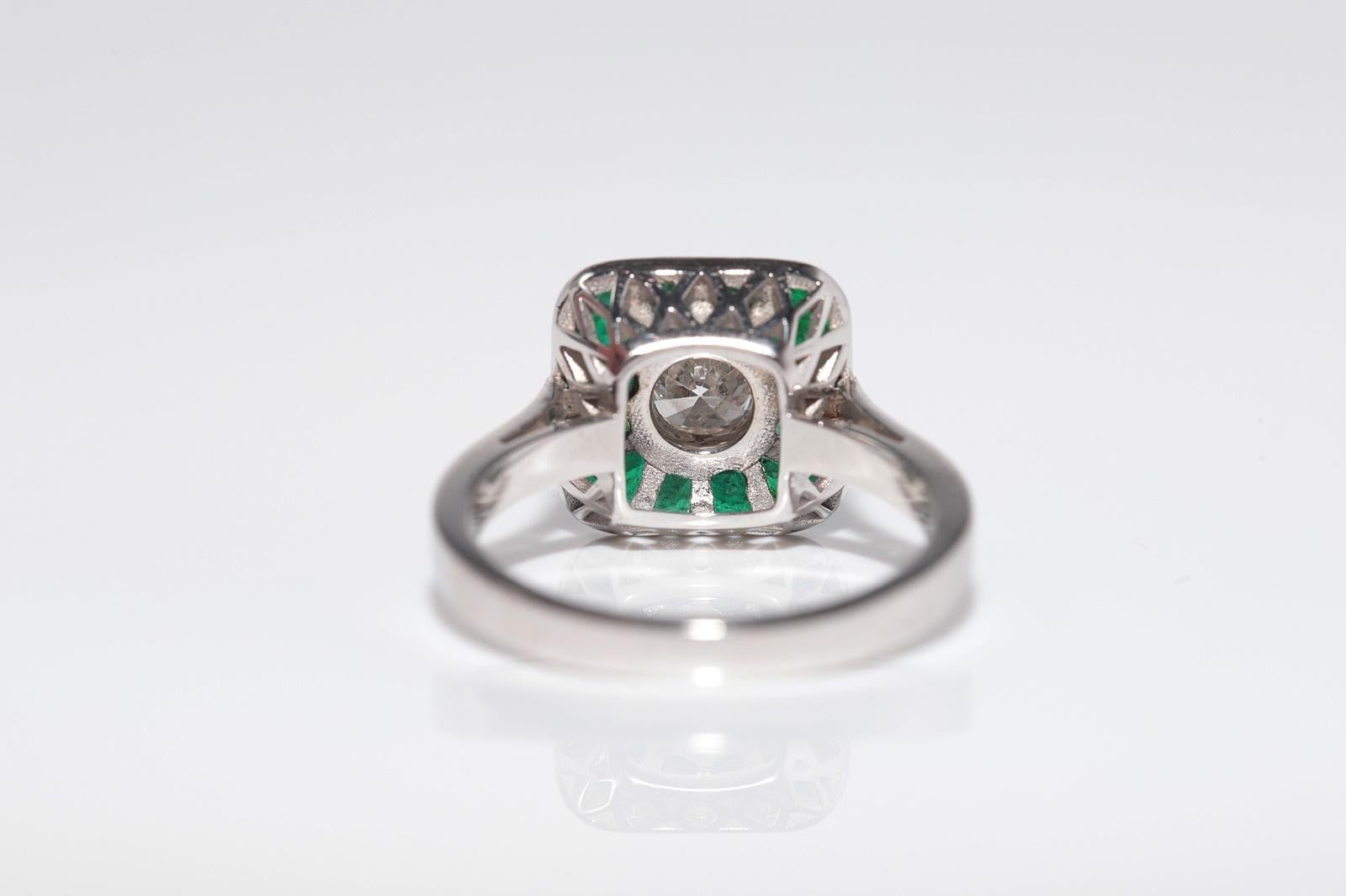 New Made Bague en or 18k diamant naturel taille ancienne et émeraude en vente 1