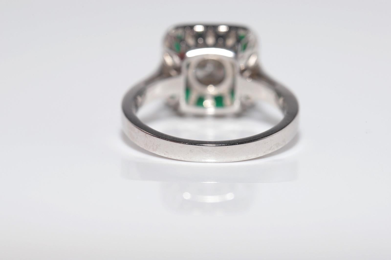 New Made Bague en or 18k diamant naturel taille ancienne et émeraude en vente 2