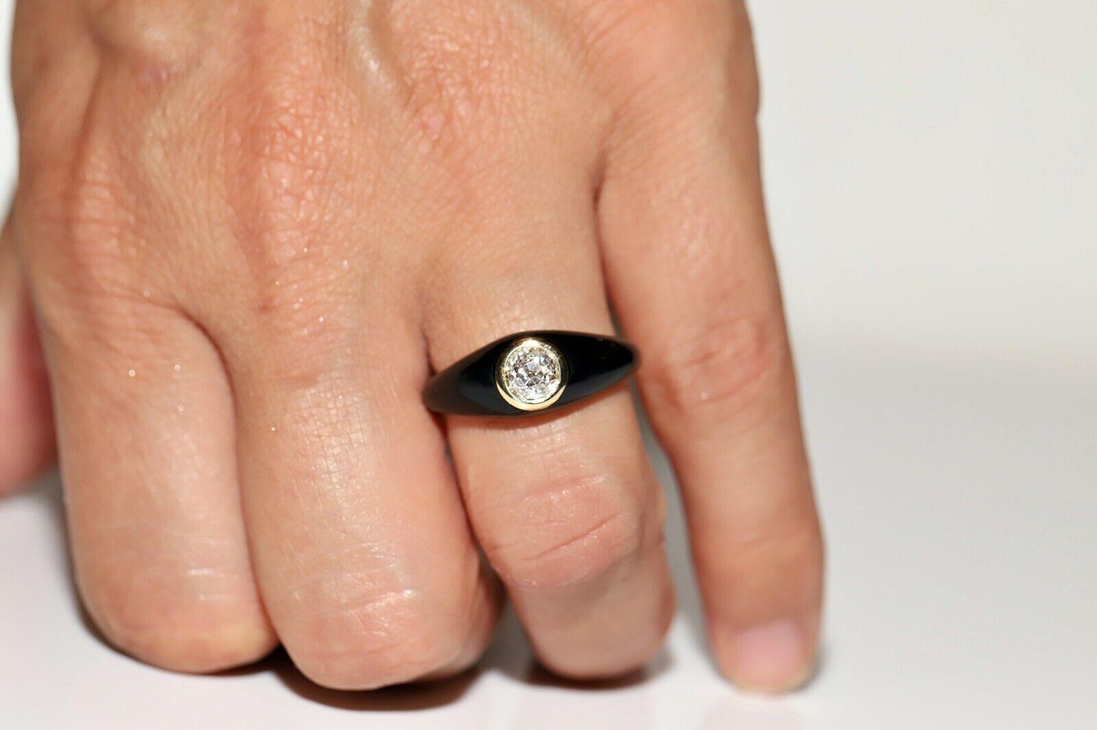 Anello solitario in oro 18k con diamante naturale taglio vecchio e smalto di nuova produzione in vendita 5