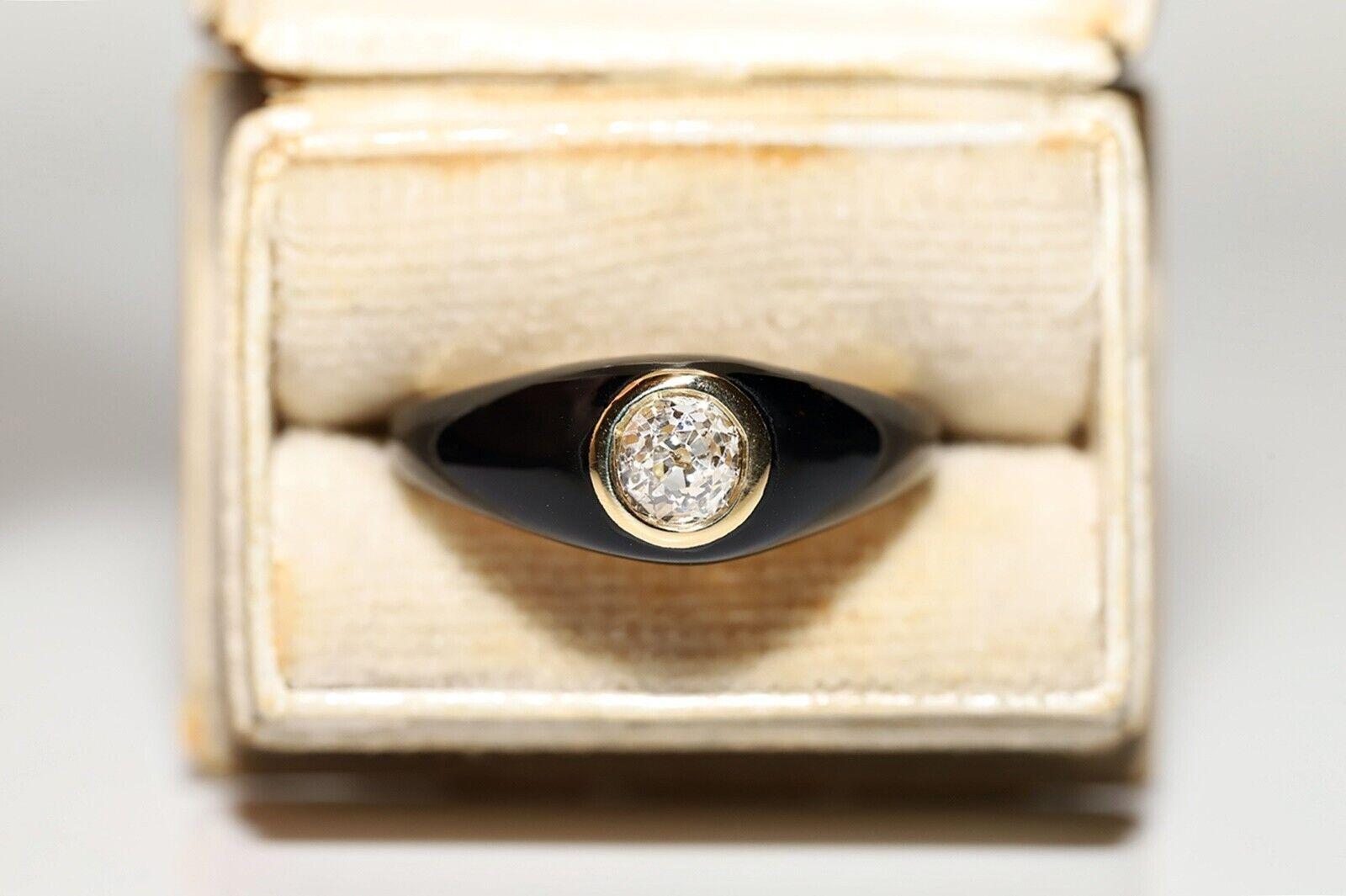 Bague solitaire en or 18 carats, diamant naturel taille ancienne et émail de fabrication neuve  en vente 6