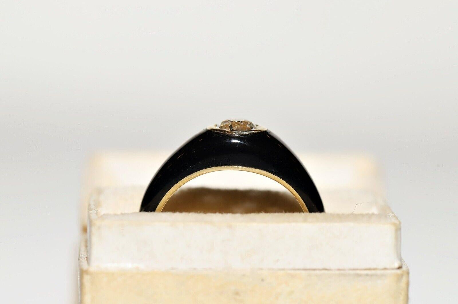 Anello solitario in oro 18k con diamante naturale taglio vecchio e smalto di nuova produzione in vendita 7