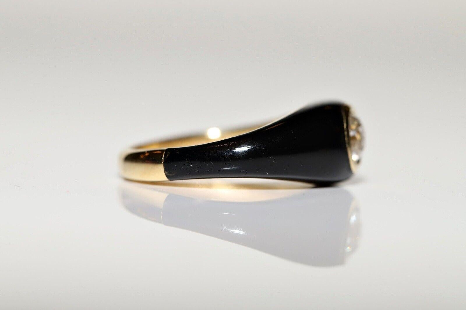 Taglio vecchia miniera Anello solitario in oro 18k con diamante naturale taglio vecchio e smalto di nuova produzione in vendita