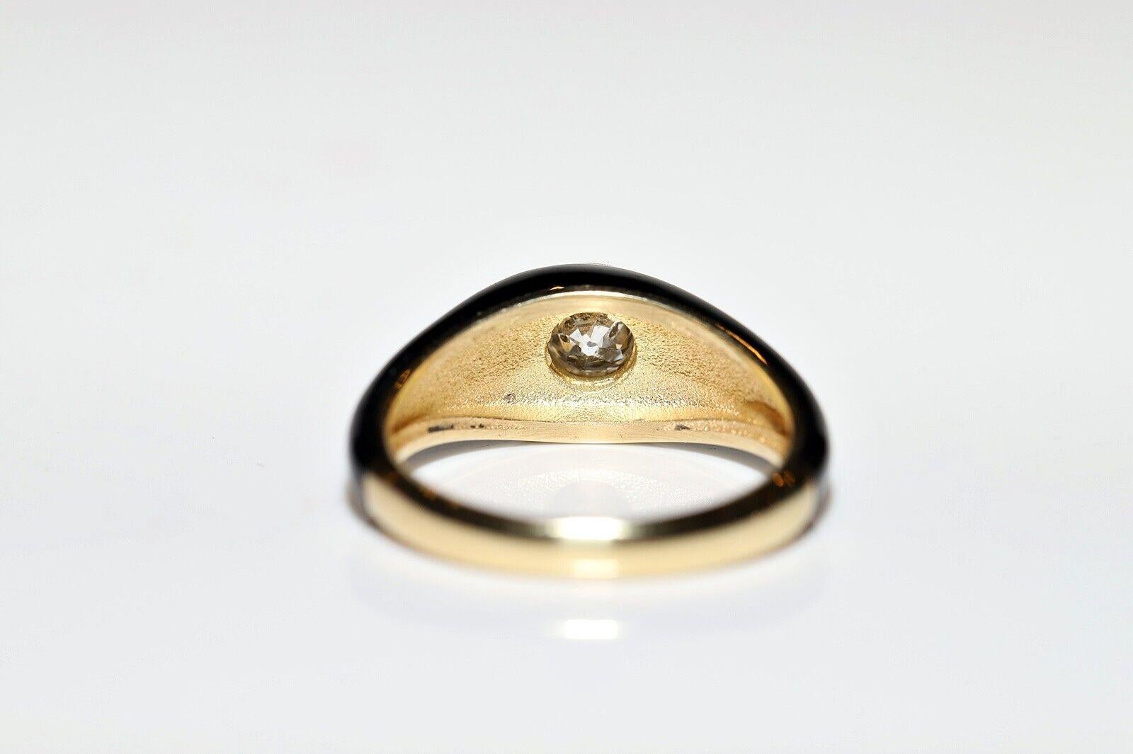 Donna Anello solitario in oro 18k con diamante naturale taglio vecchio e smalto di nuova produzione in vendita