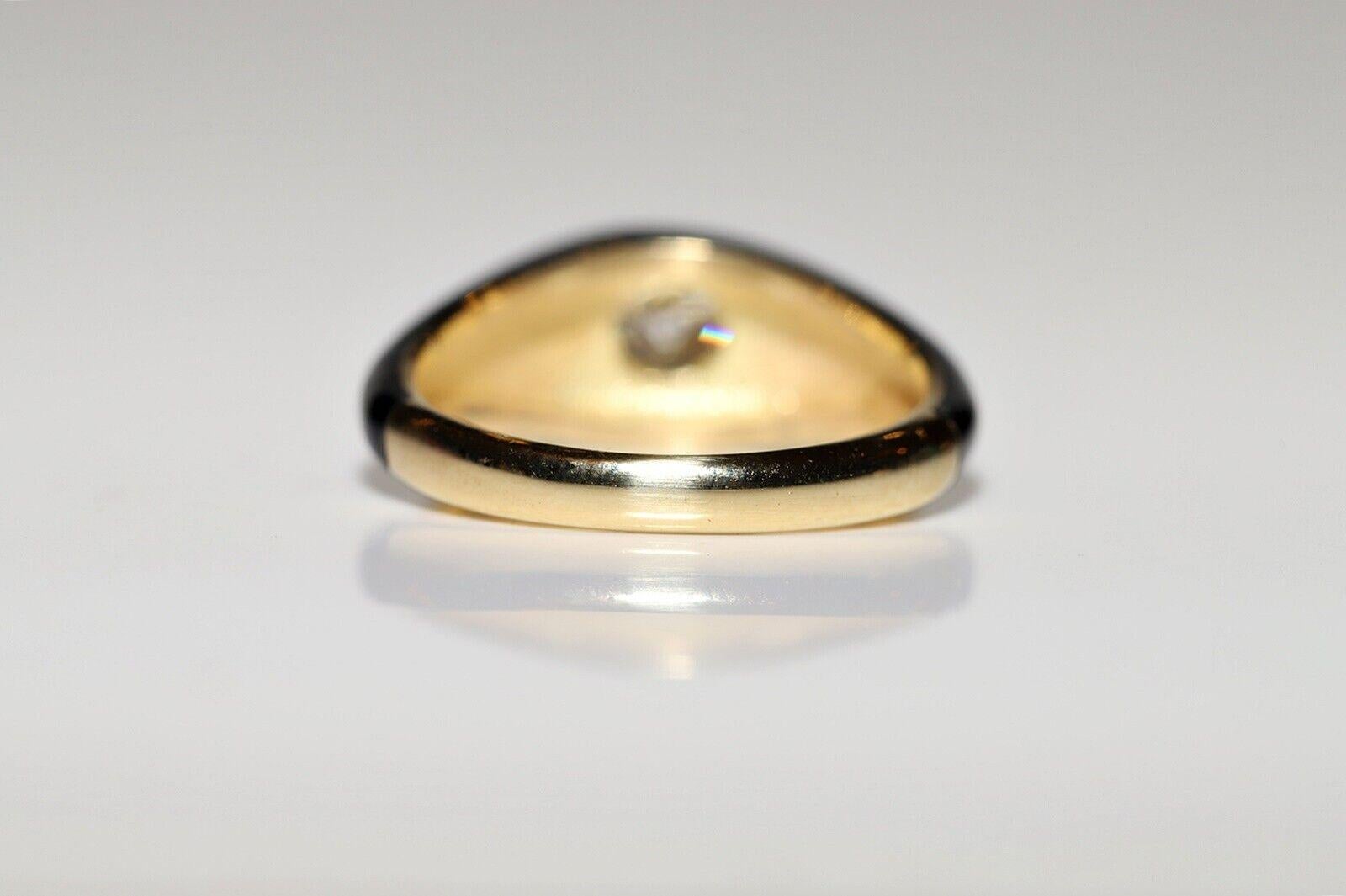 Anello solitario in oro 18k con diamante naturale taglio vecchio e smalto di nuova produzione in vendita 1