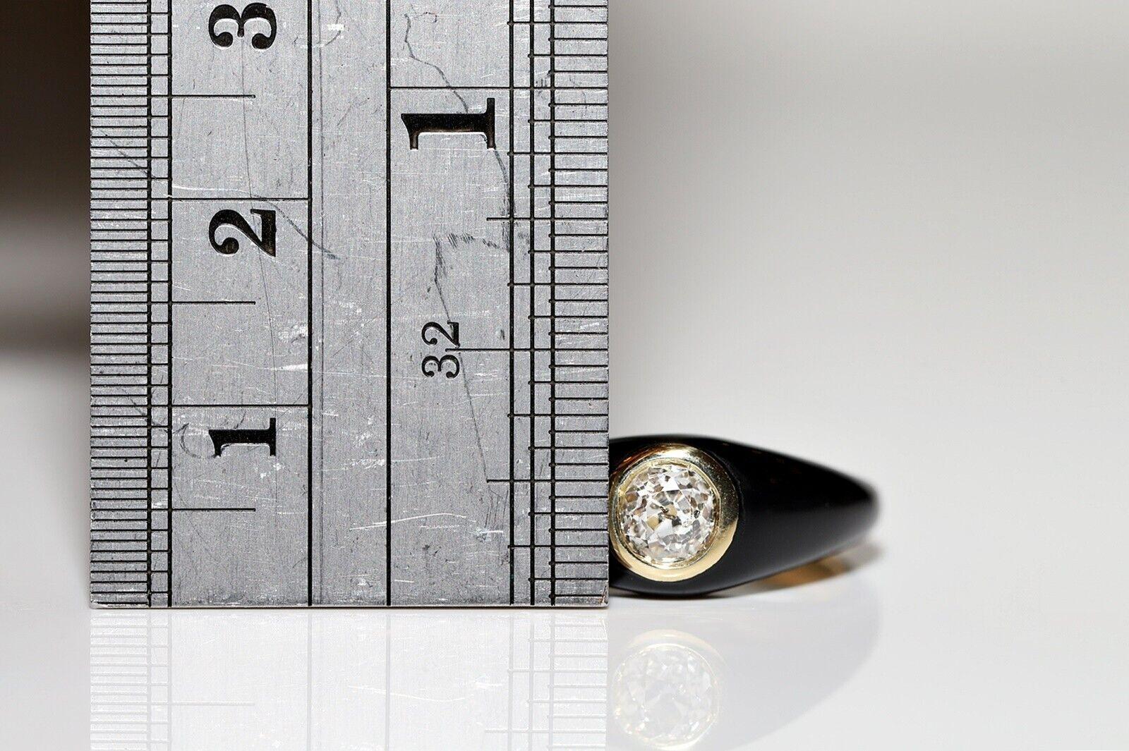 Bague solitaire en or 18 carats, diamant naturel taille ancienne et émail de fabrication neuve  en vente 2
