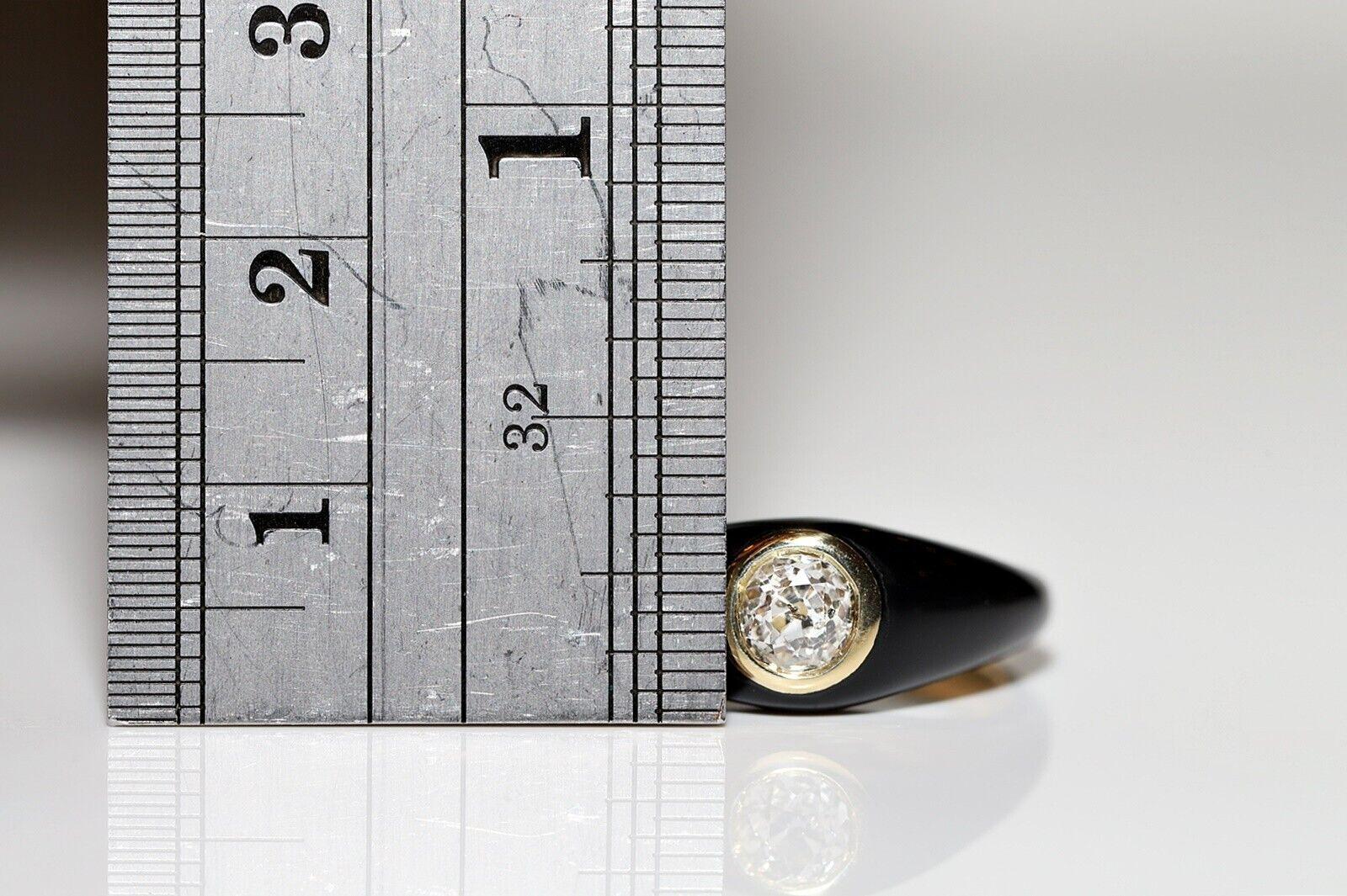 Anello solitario in oro 18k con diamante naturale taglio vecchio e smalto di nuova produzione in vendita 2