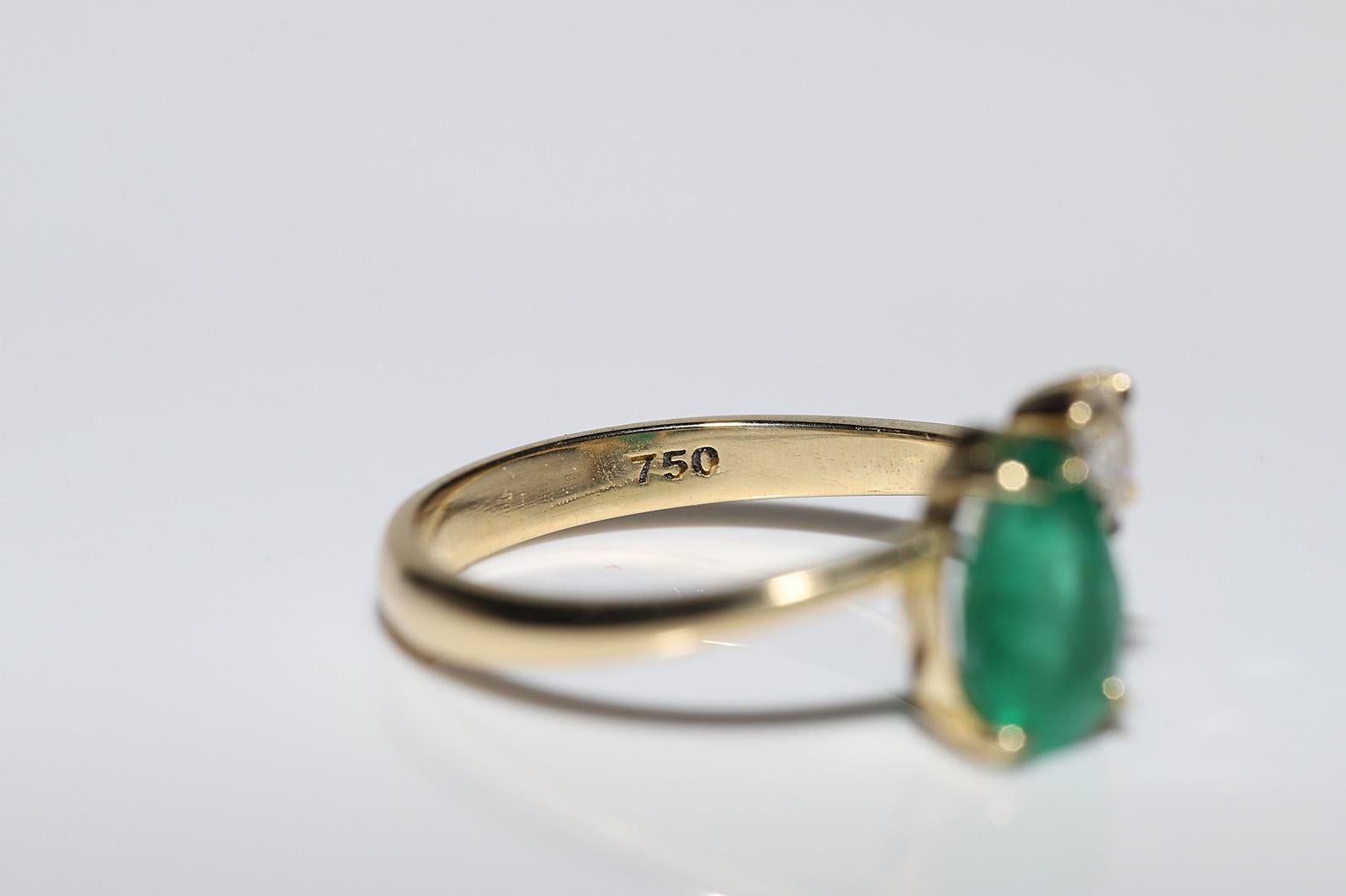 New Made 18k Gold Natural Old Cut Diamond And Pear Cut Emerald Ring  For Sale 4