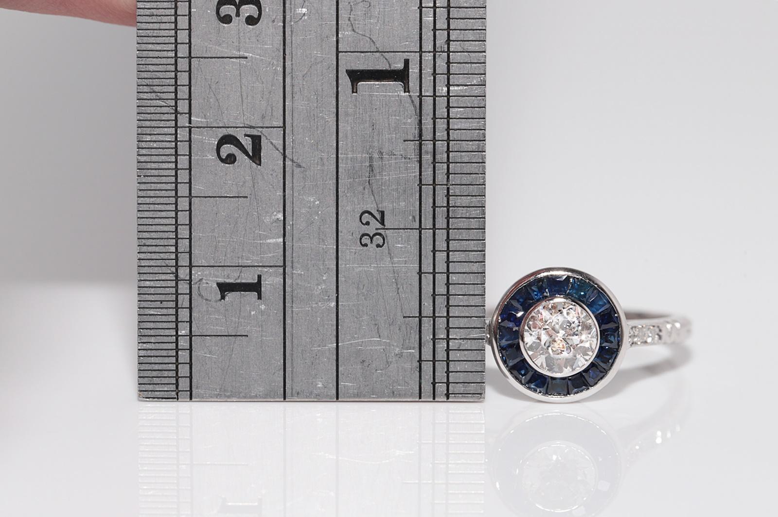 New Made 18k Gold Natural Old Cut Diamant und Saphir Solitär Ring im Angebot 4