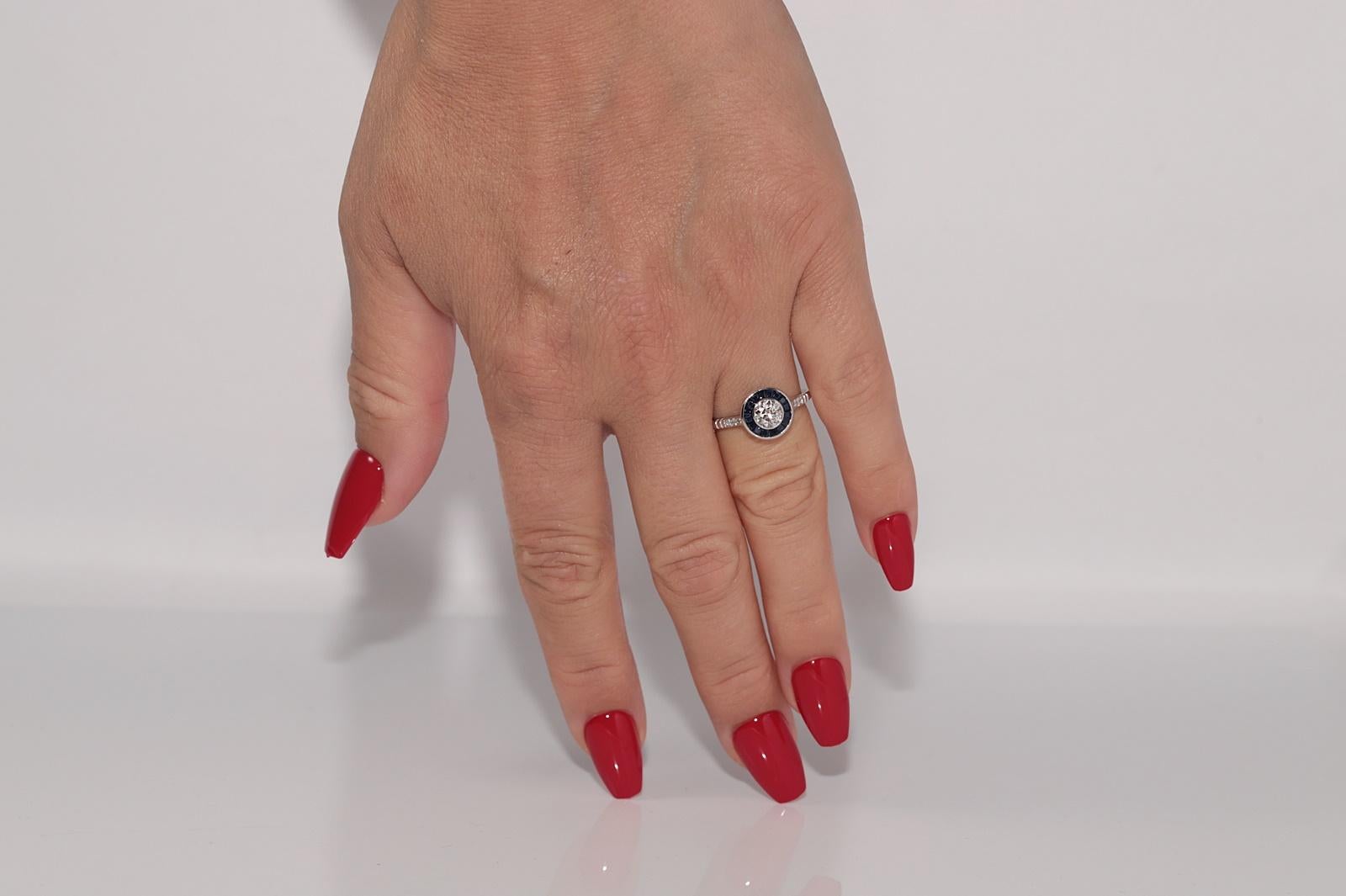 New Made 18k Gold Natural Old Cut Diamant und Saphir Solitär Ring im Angebot 7