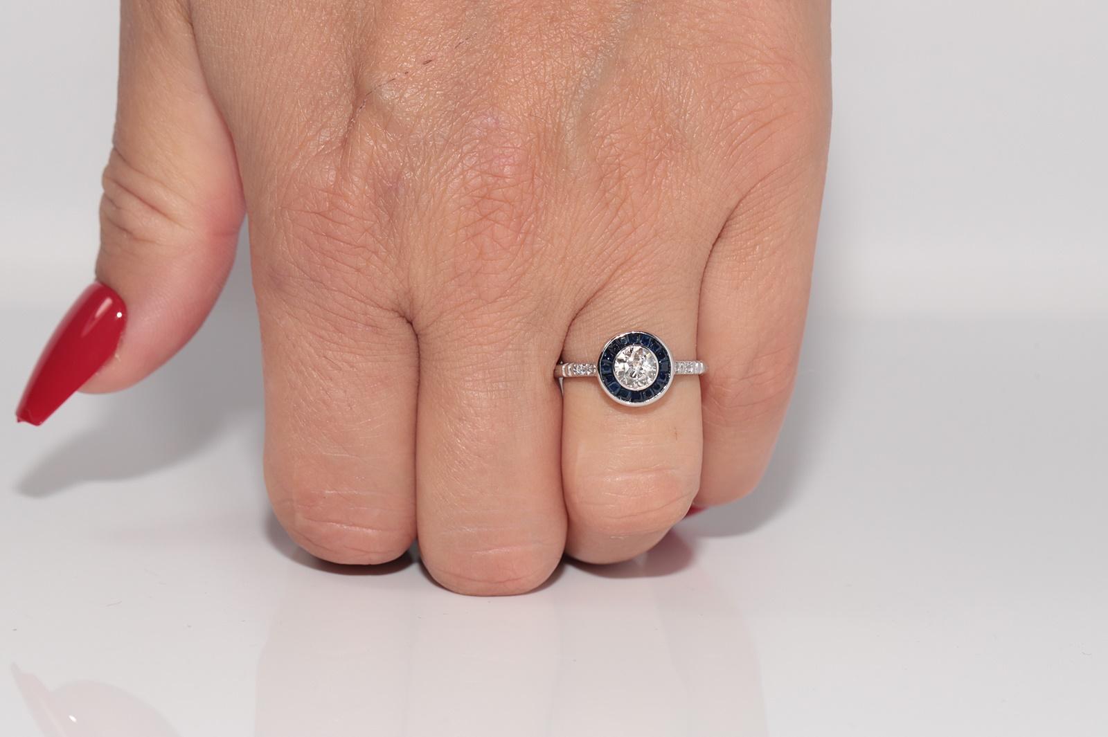 New Made 18k Gold Natural Old Cut Diamant und Saphir Solitär Ring im Angebot 8