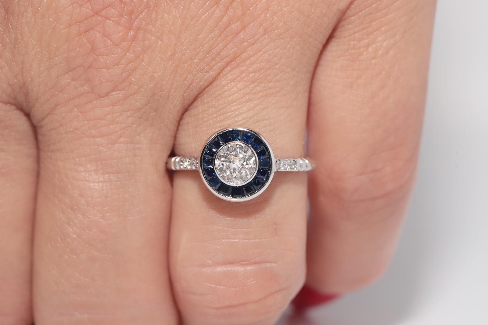 New Made 18k Gold Natural Old Cut Diamant und Saphir Solitär Ring im Angebot 9