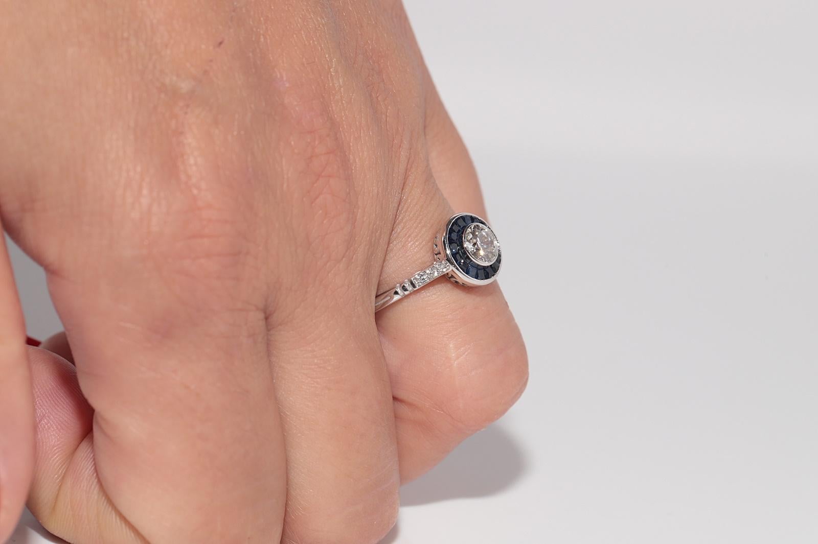 New Made 18k Gold Natural Old Cut Diamant und Saphir Solitär Ring im Angebot 10