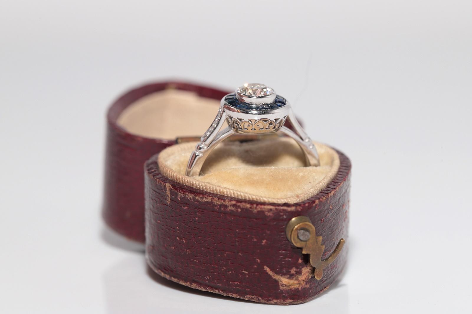 New Made 18k Gold Natural Old Cut Diamant und Saphir Solitär Ring (Moderne) im Angebot