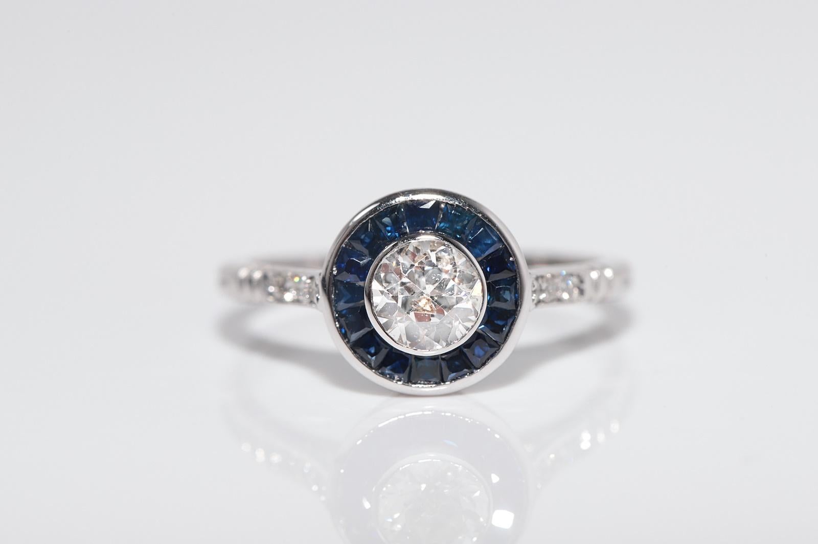 New Made 18k Gold Natural Old Cut Diamant und Saphir Solitär Ring (Alteuropäischer Schliff) im Angebot