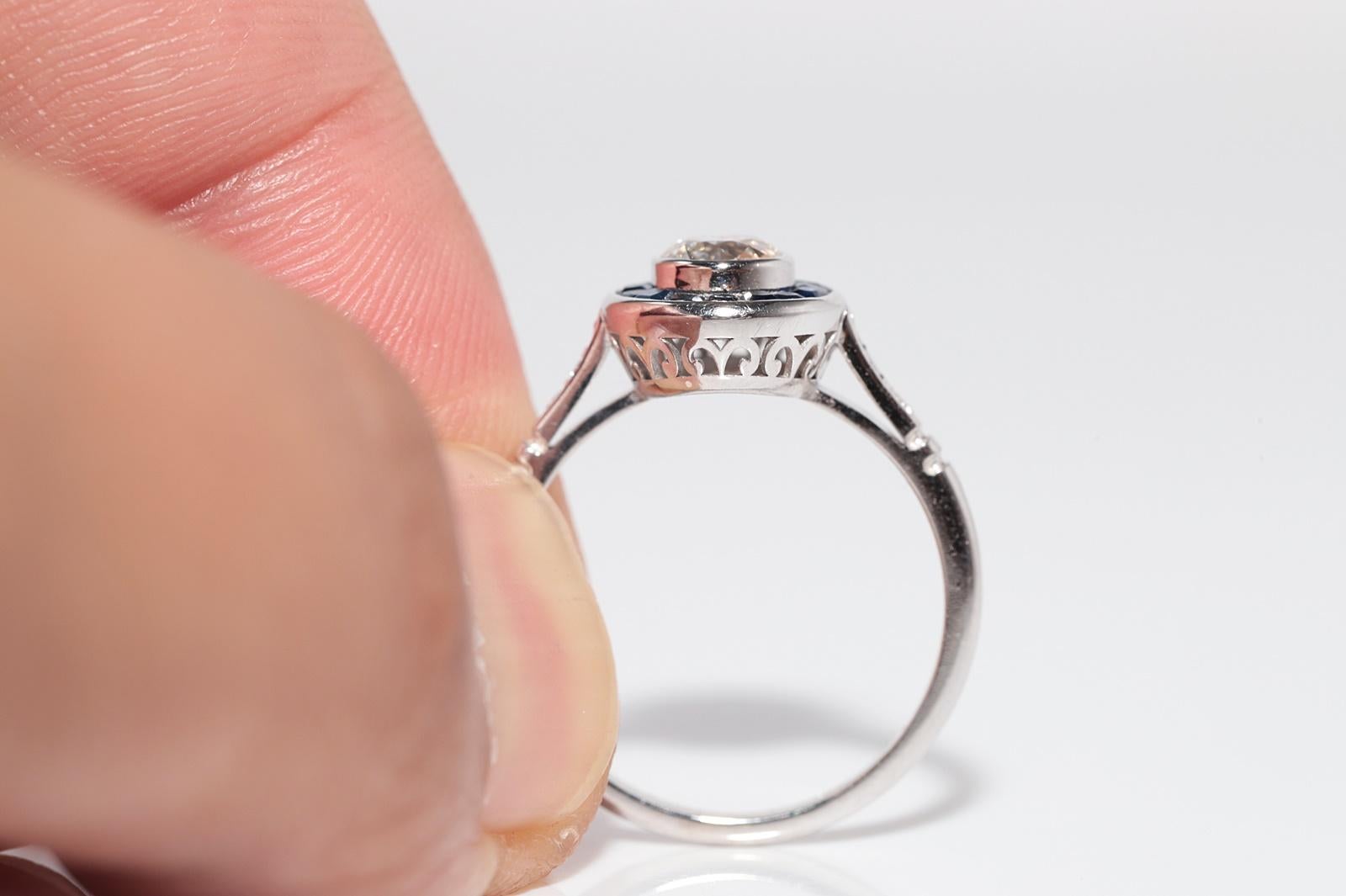 New Made 18k Gold Natural Old Cut Diamant und Saphir Solitär Ring im Angebot 1