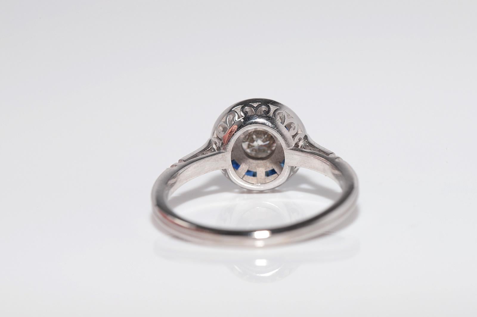 New Made 18k Gold Natural Old Cut Diamant und Saphir Solitär Ring im Angebot 2