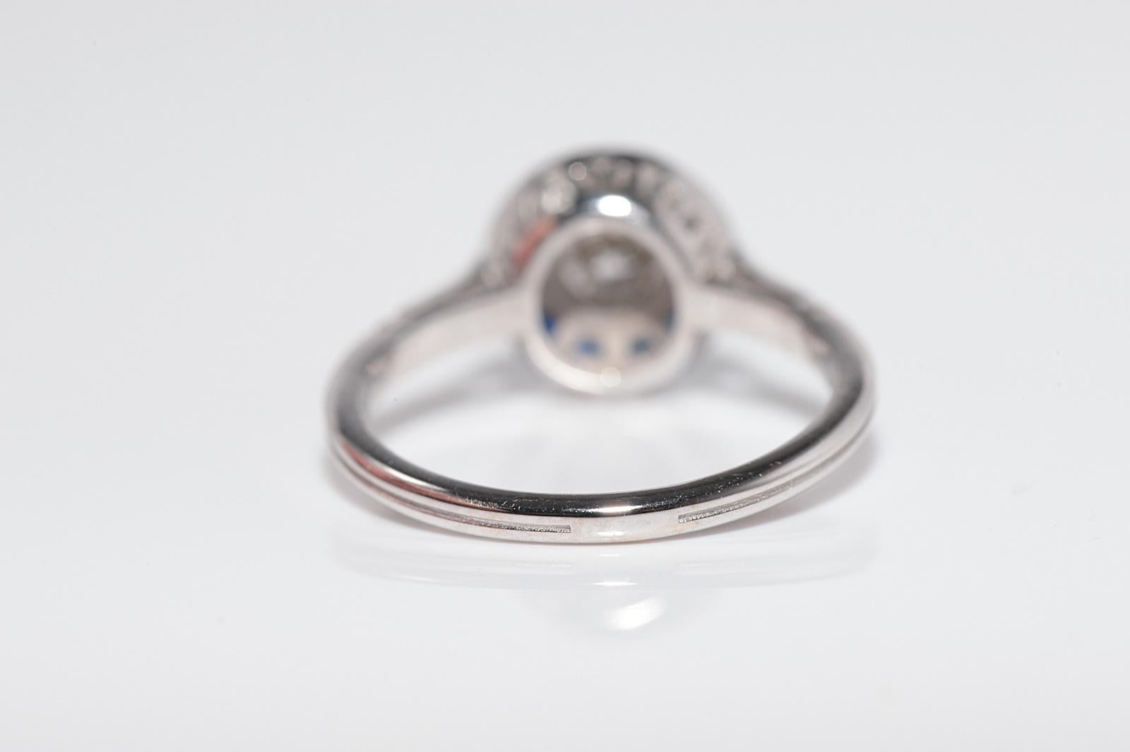 New Made 18k Gold Natural Old Cut Diamant und Saphir Solitär Ring im Angebot 3