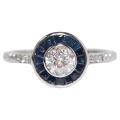 New Made 18k Gold Natural Old Cut Diamond And Sapphire Solitaire Ring