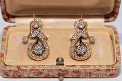 New Made 18k Gold Natural Old Cut Diamond Decorated Earring